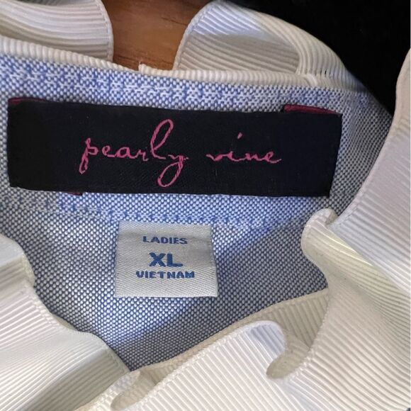 Chic Blue and White Women's Button Down Shirt - Picture 2 of 2